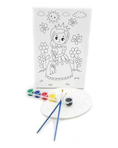 RAPUNZEL Minik Ressam Seti - 20 x 30 cm Önçizimli Tuval, 2 Adet Fırça, Palet ve Boya