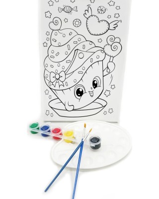 RENKLİ PASTA Minik Ressam Seti - 20 x 30 cm Önçizimli Tuval, 2 Adet Fırça, Palet ve Boya