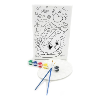 RENKLİ PASTA Minik Ressam Seti - 20 x 30 cm Önçizimli Tuval, 2 Adet Fırça, Palet ve Boya
