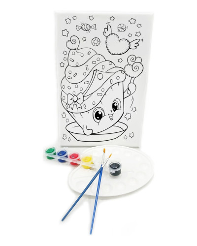 RENKLİ PASTA Minik Ressam Seti - 20 x 30 cm Önçizimli Tuval, 2 Adet Fırça, Palet ve Boya