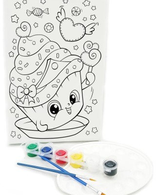 RENKLİ PASTA Minik Ressam Seti - 20 x 30 cm Önçizimli Tuval, 2 Adet Fırça, Palet ve Boya