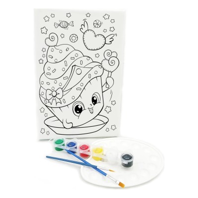 RENKLİ PASTA Minik Ressam Seti - 20 x 30 cm Önçizimli Tuval, 2 Adet Fırça, Palet ve Boya