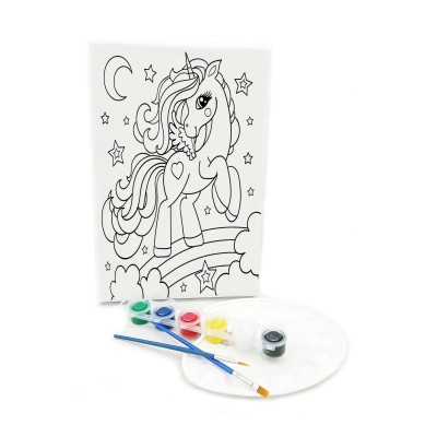 UNICORN Minik Ressam Seti - 20 x 30 cm Önçizimli Tuval, 2 Adet Fırça, Palet ve Boya
