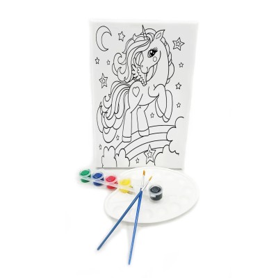 UNICORN Minik Ressam Seti - 20 x 30 cm Önçizimli Tuval, 2 Adet Fırça, Palet ve Boya