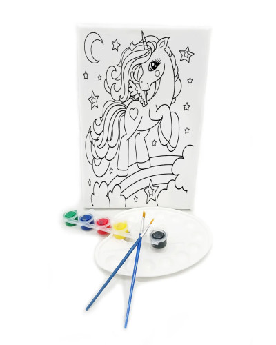 UNICORN Minik Ressam Seti - 20 x 30 cm Önçizimli Tuval, 2 Adet Fırça, Palet ve Boya