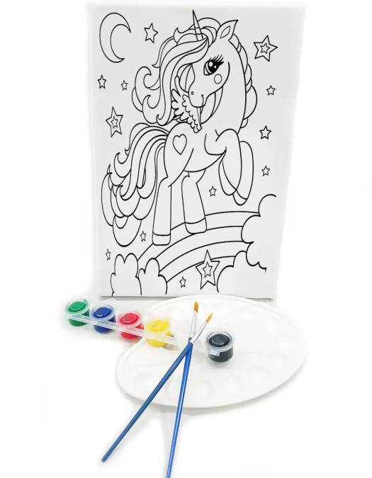 UNICORN Minik Ressam Seti - 20 x 30 cm Önçizimli Tuval, 2 Adet Fırça, Palet ve Boya UNICORN Minik Ressam Seti - 20 x 30 cm Önçizimli Tuval, 2 Adet Fırça, Palet ve Boya