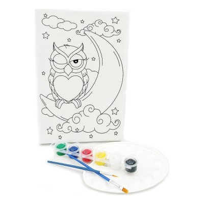 UYKUCU BAYKUŞ Minik Ressam Seti - 20 x 30 cm Önçizimli Tuval, 2 Adet Fırça, Palet ve Boya