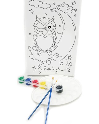 UYKUCU BAYKUŞ Minik Ressam Seti - 20 x 30 cm Önçizimli Tuval, 2 Adet Fırça, Palet ve Boya