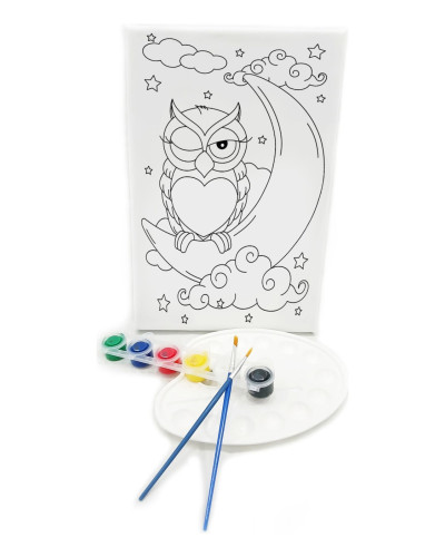 UYKUCU BAYKUŞ Minik Ressam Seti - 20 x 30 cm Önçizimli Tuval, 2 Adet Fırça, Palet ve Boya