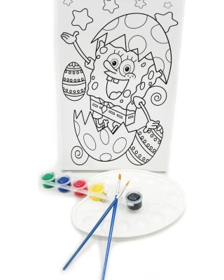 YUMURTA BOB Minik Ressam Seti - 20 x 30 cm Önçizimli Tuval, 2 Adet Fırça, Palet ve Boya