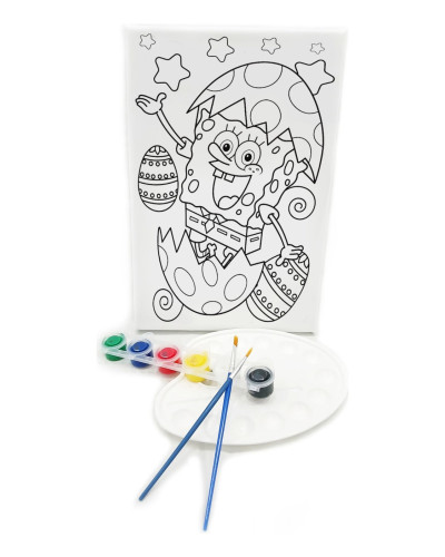 YUMURTA BOB Minik Ressam Seti - 20 x 30 cm Önçizimli Tuval, 2 Adet Fırça, Palet ve Boya