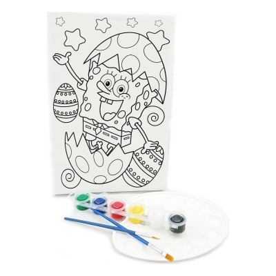 YUMURTA BOB Minik Ressam Seti - 20 x 30 cm Önçizimli Tuval, 2 Adet Fırça, Palet ve Boya