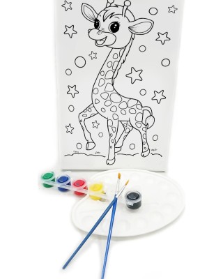 YAVRU ZÜRAFA Minik Ressam Seti - 20 x 30 cm Önçizimli Tuval, 2 Adet Fırça, Palet ve Boya