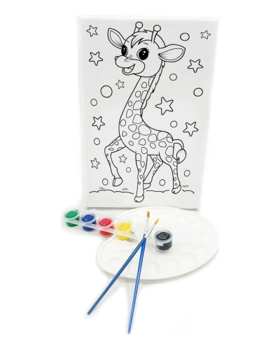 YAVRU ZÜRAFA Minik Ressam Seti - 20 x 30 cm Önçizimli Tuval, 2 Adet Fırça, Palet ve Boya