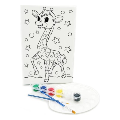 YAVRU ZÜRAFA Minik Ressam Seti - 20 x 30 cm Önçizimli Tuval, 2 Adet Fırça, Palet ve Boya