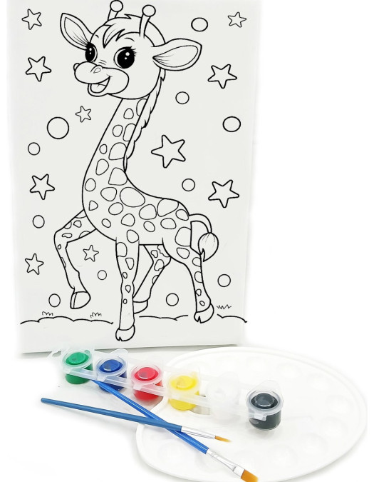 YAVRU ZÜRAFA Minik Ressam Seti - 20 x 30 cm Önçizimli Tuval, 2 Adet Fırça, Palet ve Boya YAVRU ZÜRAFA Minik Ressam Seti - 20 x 30 cm Önçizimli Tuval, 2 Adet Fırça, Palet ve Boya