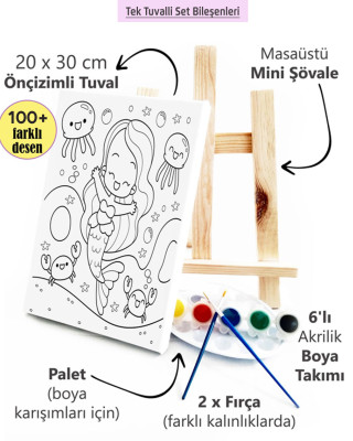 Ahtopot Çocuk Ressam Seti - 20 x 30 cm Tuval, 2 Adet Fırça, Palet, Boyalar ve Şövale