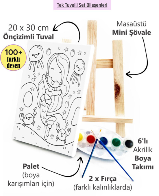 Prensesin Dansı Çocuk Ressam Seti - 20 x 30 cm Önçizimli Tuval, 2 Adet Fırça, Palet, Boyalar ve Şövale