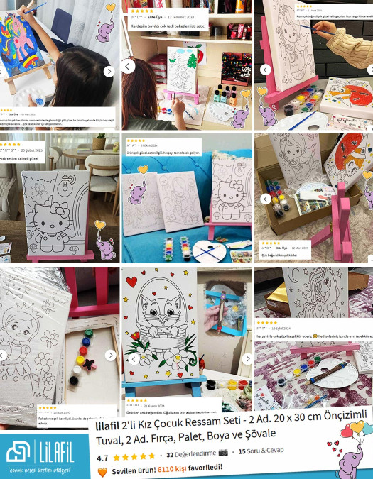 Anime Ekose Ressam Seti - 20 x 30 cm Önçizimli Tuval, 2 Adet Fırça, Palet, Boyalar ve Şövale
