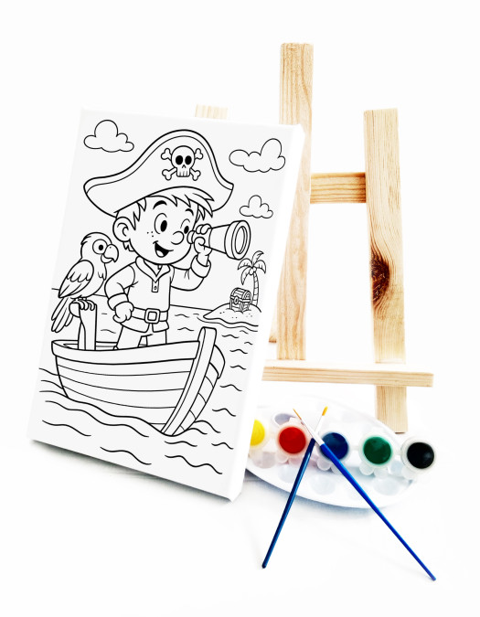 Minik Korsan Çocuk Ressam Seti - 20 x 30 cm Önçizimli Tuval, 2 Adet Fırça, Palet, Boyalar ve Şövale Minik Korsan Çocuk Ressam Seti - 20 x 30 cm Önçizimli Tuval, 2 Adet Fırça, Palet, Boyalar ve Şövale