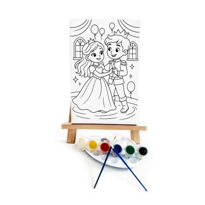 Prensesin Dansı Çocuk Ressam Seti - 20 x 30 cm Önçizimli Tuval, 2 Adet Fırça, Palet, Boyalar ve Şövale