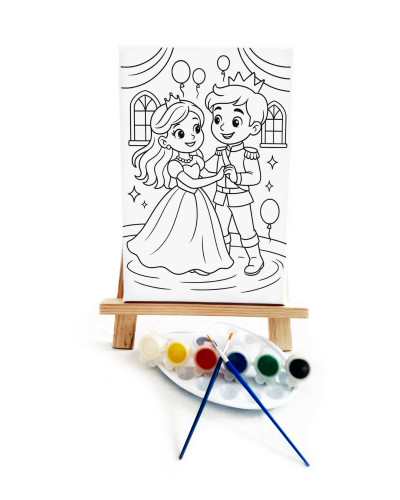 Prensesin Dansı Çocuk Ressam Seti - 20 x 30 cm Önçizimli Tuval, 2 Adet Fırça, Palet, Boyalar ve Şövale