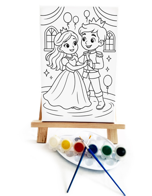 Prensesin Dansı Çocuk Ressam Seti - 20 x 30 cm Önçizimli Tuval, 2 Adet Fırça, Palet, Boyalar ve Şövale Prensesin Dansı Çocuk Ressam Seti - 20 x 30 cm Önçizimli Tuval, 2 Adet Fırça, Palet, Boyalar ve Şövale