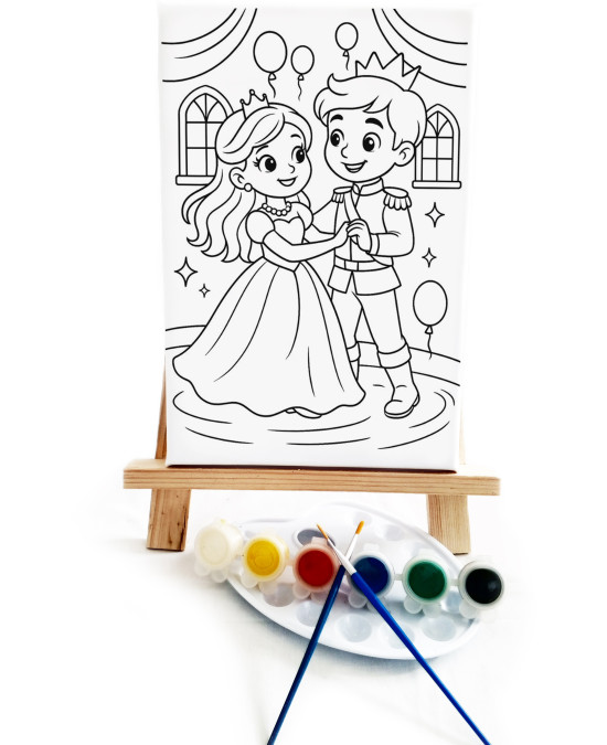 Prensesin Dansı Çocuk Ressam Seti - 20 x 30 cm Önçizimli Tuval, 2 Adet Fırça, Palet, Boyalar ve Şövale