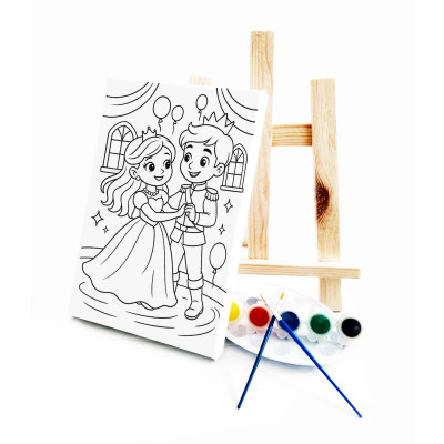 Prensesin Dansı Çocuk Ressam Seti - 20 x 30 cm Önçizimli Tuval, 2 Adet Fırça, Palet, Boyalar ve Şövale