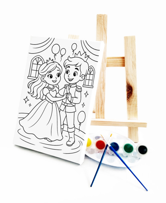 Prensesin Dansı Çocuk Ressam Seti - 20 x 30 cm Önçizimli Tuval, 2 Adet Fırça, Palet, Boyalar ve Şövale