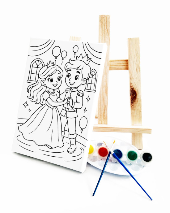 Prensesin Dansı Çocuk Ressam Seti - 20 x 30 cm Önçizimli Tuval, 2 Adet Fırça, Palet, Boyalar ve Şövale