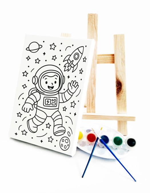 Neşeli Astronot Çocuk Ressam Seti - 20 x 30 cm Önçizimli Tuval, 2 Adet Fırça, Palet, Boyalar ve Şövale Neşeli Astronot Çocuk Ressam Seti - 20 x 30 cm Önçizimli Tuval, 2 Adet Fırça, Palet, Boyalar ve Şövale