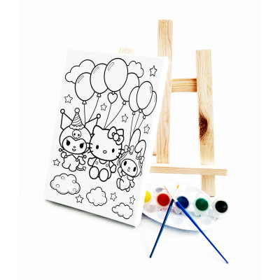 Kitty KuroMelody Çocuk Ressam Seti - 20x30 cm Önçizimli Tuval, 2 Adet Fırça, Palet, Boyalar ve Şövale