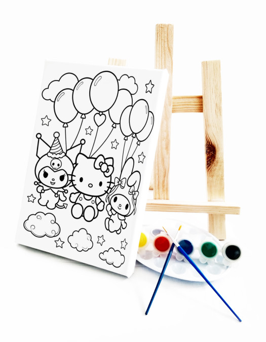 Kitty KuroMelody Çocuk Ressam Seti - 20x30 cm Önçizimli Tuval, 2 Adet Fırça, Palet, Boyalar ve Şövale Kitty KuroMelody Çocuk Ressam Seti - 20x30 cm Önçizimli Tuval, 2 Adet Fırça, Palet, Boyalar ve Şövale
