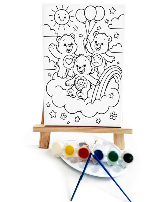 Ayıcıklar Çocuk Ressam Seti - 20x30 cm Önçizimli Tuval, 2 Adet Fırça, Palet, Boyalar ve Şövale