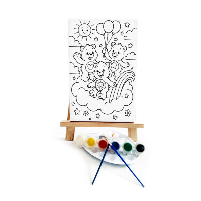 Ayıcıklar Çocuk Ressam Seti - 20x30 cm Önçizimli Tuval, 2 Adet Fırça, Palet, Boyalar ve Şövale