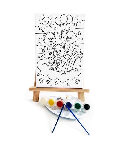 Ayıcıklar Çocuk Ressam Seti - 20x30 cm Önçizimli Tuval, 2 Adet Fırça, Palet, Boyalar ve Şövale
