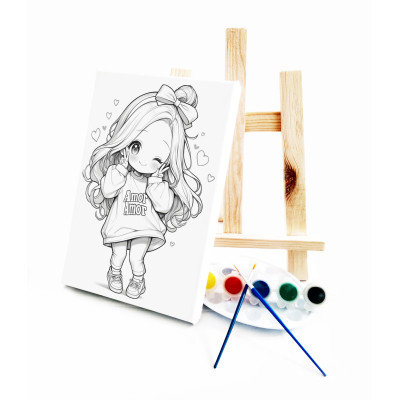 Anime Amor Ressam Seti - 20x30 cm Önçizimli Tuval, 2 Adet Fırça, Palet, Boyalar ve Şövale