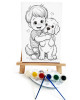 Köpek ve Çocuk Ressam Seti - 20 x 30 cm Önçizimli Tuval, 2 Adet Fırça, Palet, Boyalar ve Şövale