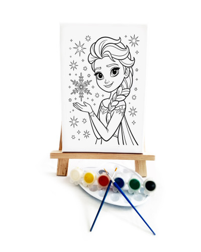 Elsa Ressam Seti - 20 x 30 cm Önçizimli Tuval, 2 Adet Fırça, Palet, Boyalar ve Şövale