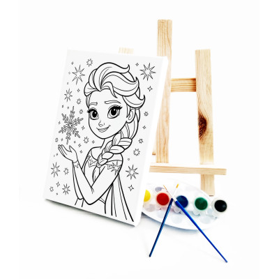 Elsa Ressam Seti - 20 x 30 cm Önçizimli Tuval, 2 Adet Fırça, Palet, Boyalar ve Şövale