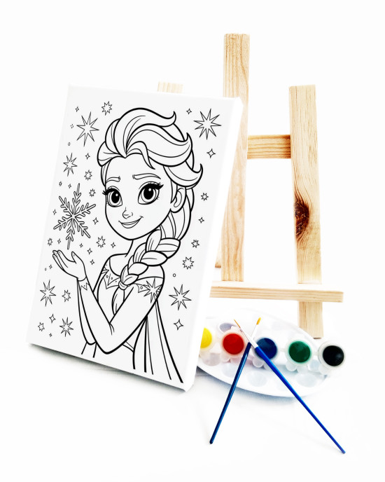 Elsa Ressam Seti - 20 x 30 cm Önçizimli Tuval, 2 Adet Fırça, Palet, Boyalar ve Şövale