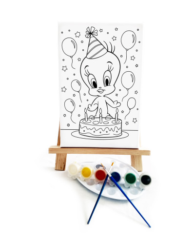 Twiity Ressam Seti - 20 x 30 cm Önçizimli Tuval, 2 Adet Fırça, Palet, Boyalar ve Şövale