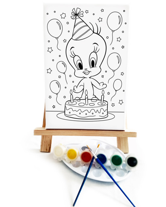 Twiity Ressam Seti - 20 x 30 cm Önçizimli Tuval, 2 Adet Fırça, Palet, Boyalar ve Şövale