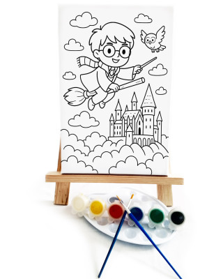 Harry Çocuk Ressam Seti - 20 x 30 cm Önçizimli Tuval, 2 Adet Fırça, Palet, Boyalar ve Şövale