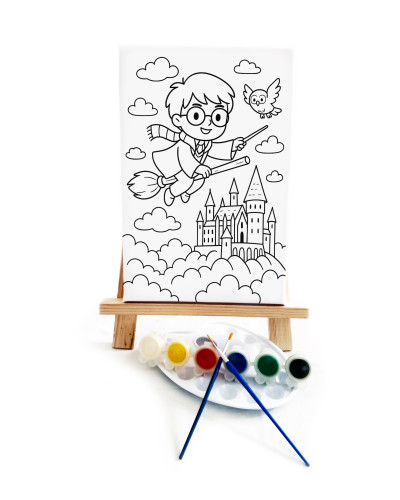 Harry Çocuk Ressam Seti - 20 x 30 cm Önçizimli Tuval, 2 Adet Fırça, Palet, Boyalar ve Şövale