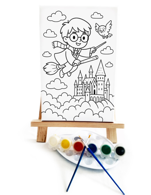 Harry Çocuk Ressam Seti - 20 x 30 cm Önçizimli Tuval, 2 Adet Fırça, Palet, Boyalar ve Şövale Harry Çocuk Ressam Seti - 20 x 30 cm Önçizimli Tuval, 2 Adet Fırça, Palet, Boyalar ve Şövale