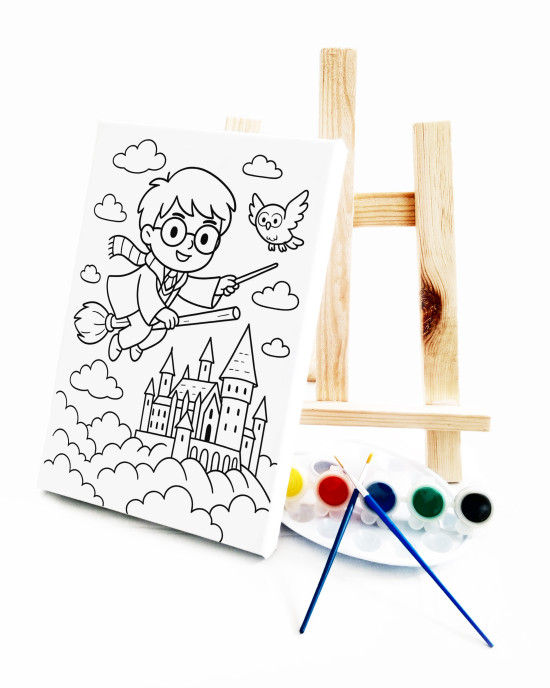 Harry Çocuk Ressam Seti - 20 x 30 cm Önçizimli Tuval, 2 Adet Fırça, Palet, Boyalar ve Şövale