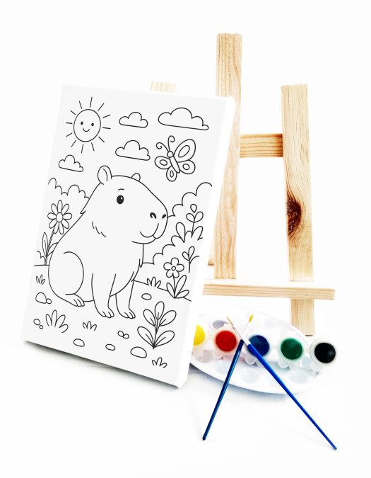 Kapibara Çocuk Ressam Seti - 20 x 30 cm Önçizimli Tuval, 2 Adet Fırça, Palet, Boyalar ve Şövale Kapibara Çocuk Ressam Seti - 20 x 30 cm Önçizimli Tuval, 2 Adet Fırça, Palet, Boyalar ve Şövale
