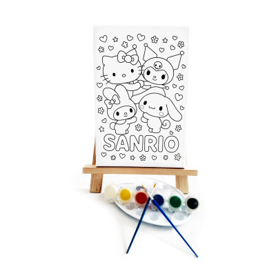 San Rio Çocuk Ressam Seti - 20 x 30 cm Önçizimli Tuval, 2 Adet Fırça, Palet, Boyalar ve Şövale